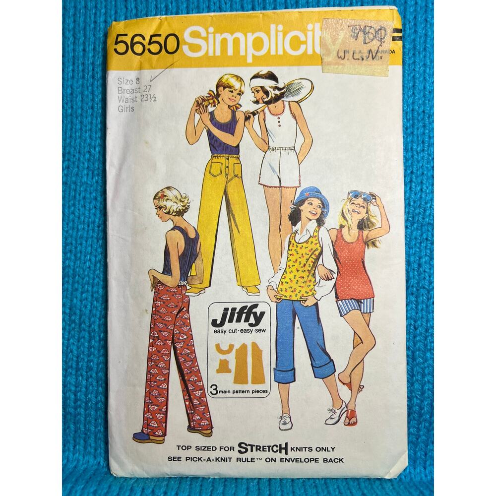 Simplicity 5650 pattern tank top pants shorts 1970s pattern size 8